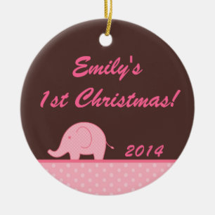 Pink Mod Elephant Jungl Personalized Name Ornament