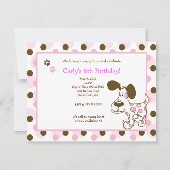 PINK MOD PUPPY Girl Invitations d'anniversaire (Devant)