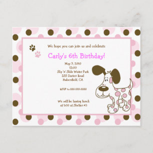 PINK MOD PUPPY Girl Invitations d'anniversaire