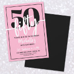 Pink Modern 50th Birthday Party Invitation<br><div class="desc">Introducing a simple and modern 50th birthday party invitation, perfect for celebrating this milestone in style. The design features a bold bright pink background with a sleek black frame around the edge for a clean, modern finish. At the top, a large "50" makes a statement, while "Fifty" is written in...</div>