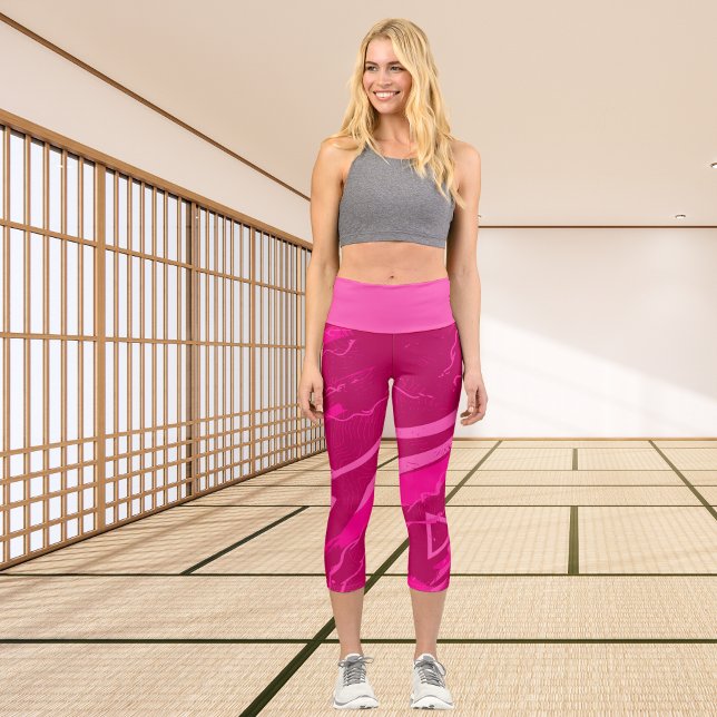 Pink Modern Abstract Sports Pattern Capri Leggings (Creator Uploaded)