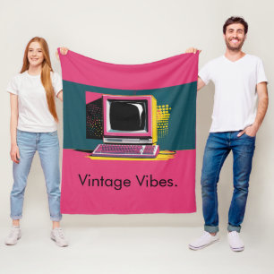 Pink Modern Art Vintage Computer Fleece Blanket