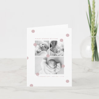 Pink Modern Baby Photo Collage Birth Announcement 