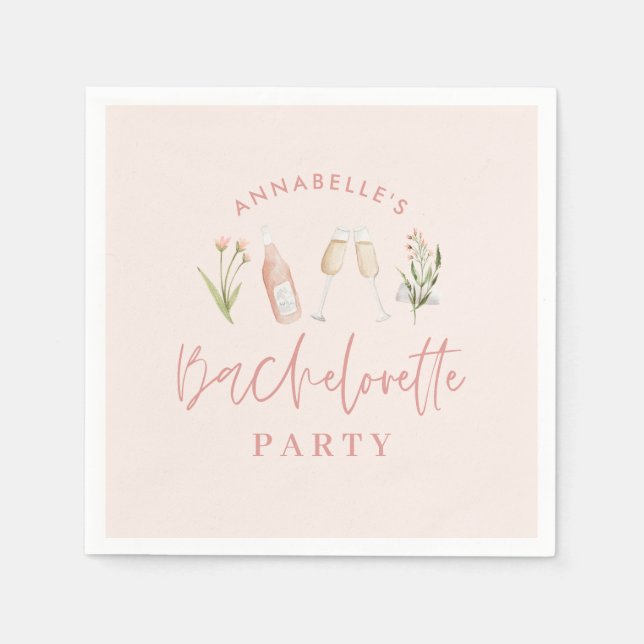 Pink modern bachelorette wildflower champagne napkin (Front)