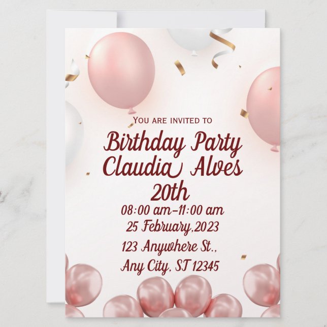 Pink Modern birthday Party invitation (Front)