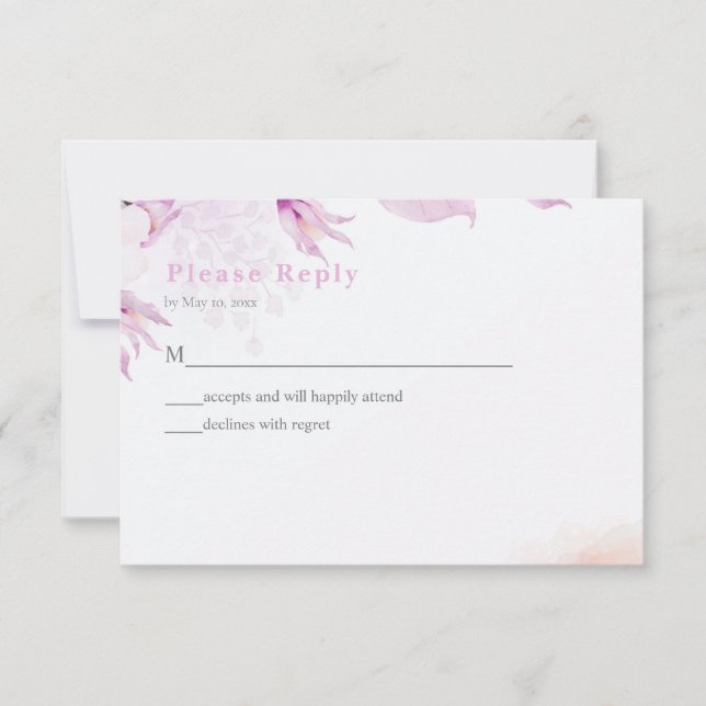 Pink Modern Boho Floral Wedding RSVP Card (Front)