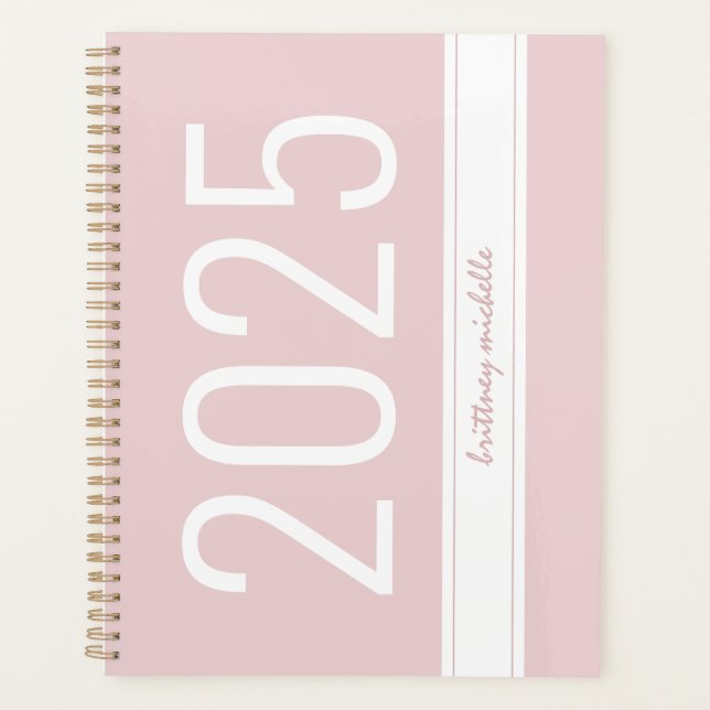 Pink Modern Bold Simple Stripe Personalized 2025 Planner (Front)