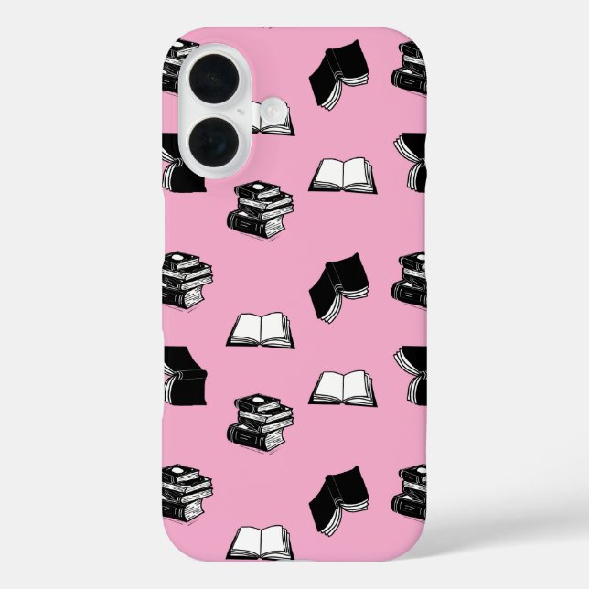 Pink Modern Bookish Bibliophile Book Pattern Case-Mate iPhone Case (Back)