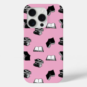 Pink Modern Bookish Bibliophile Book Pattern iPhone 15 Pro Case