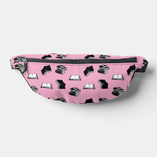 Pink Modern Bookish Bibliophile Book Pattern Fanny Pack