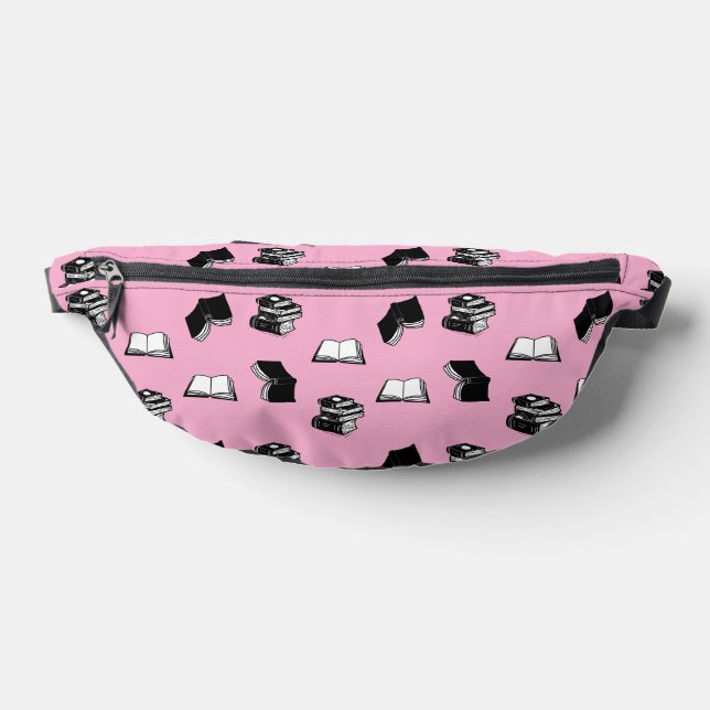 Pink Modern Bookish Bibliophile Book Pattern Fanny Pack (Lay Down)