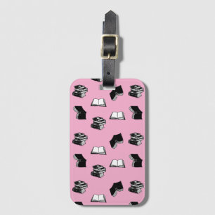 Pink Modern Bookish Bibliophile Book Pattern Luggage Tag