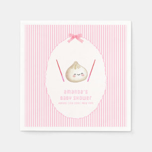 Pink Modern Bow Asian Dumpling Baby Shower Napkin