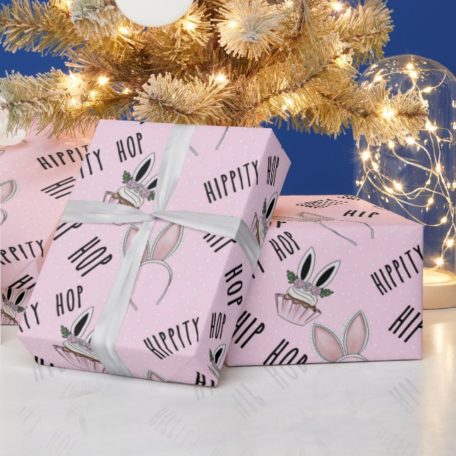 Pink Modern Bunny Ears Easter Cute Girly Cupcakes Wrapping Paper (Holidays)