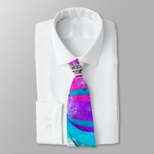 Pink Modern Business Abstrac Pink Blue Bright Tie (Tied)