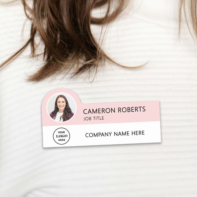 Pink Modern Business Logo Photo Employee Name Tag (Creator Uploaded)