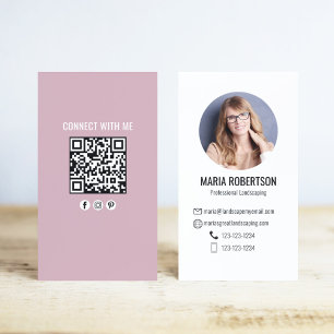 Pink Modern Business Photo QR Code Business Card