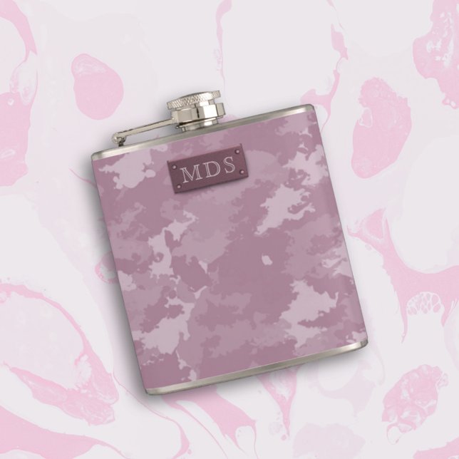 Pink Modern Camo Camouflage Monogrammed Flask (Pink Modern Camo Camouflage Monogrammed Flask with space for your initials)