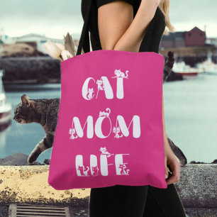 Pink Modern Cat Mom Life Cute Mother's Day Tote Bag
