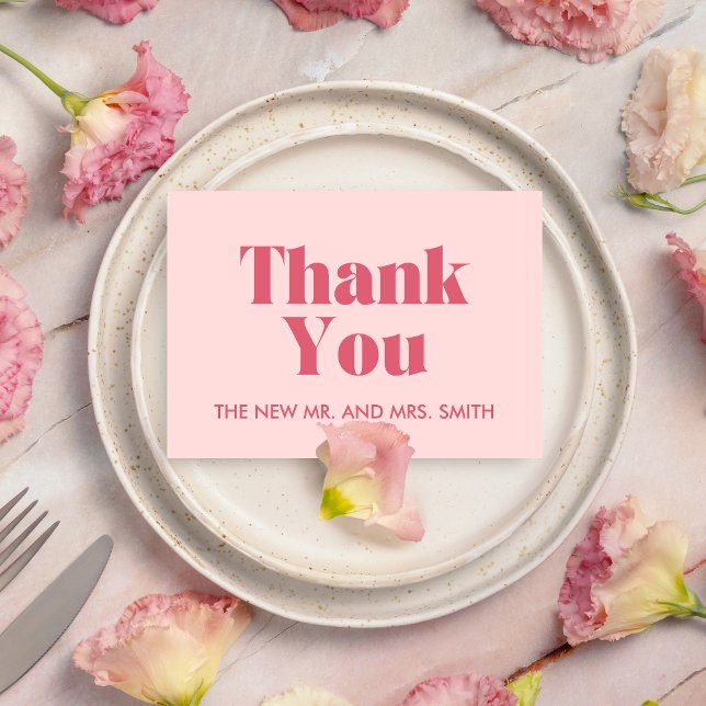 Pink Modern Chic Retro Photo Wedding Thank You Card (Pink Chic Modern Retro Photo Wedding Thank you Card
)