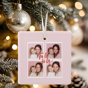 Pink Modern Christmas Photo Collage Fa la la la Ceramic Ornament