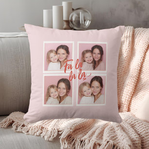 Pink Modern Christmas Photo Collage   Fa La La La Throw Pillow