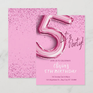 Pink modern Confetti 5th Birthday Invitation
