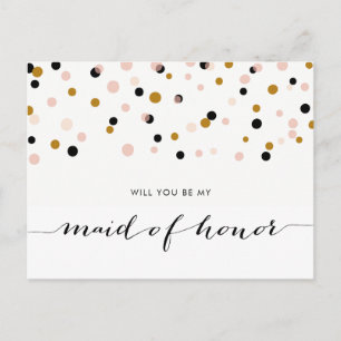 Pink Modern Confetti Will You Be My Maid of Honour Invitation Postcard