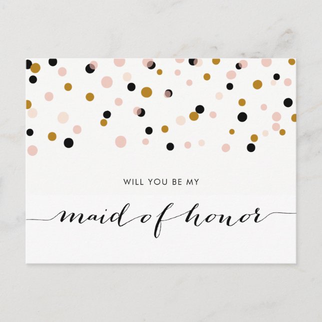 Pink Modern Confetti Will You Be My Maid of Honour Invitation Postcard (Front)