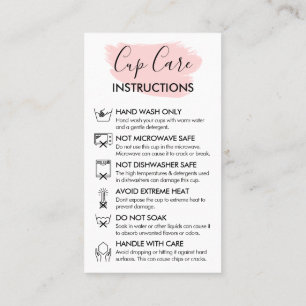 Pink Modern Cup Care Instruction Customizable Logo Business Card