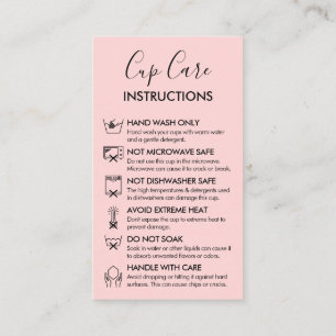 Pink Modern Cup Care Instructions Logo Business Card