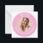 Pink Modern Cute Girl Happy 21st Birthday Photo Card<br><div class="desc">Cute 21st Birthday Happy Birthday Photo Nate card for your son or daughter's birthday party. They feature a cute customizable text and image. Perfect for invitations and party bag goodies.</div>