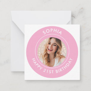 Pink Modern Cute Girl Happy 21st Birthday Photo Card