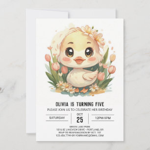 Pink Modern Duck Birthday Invitation