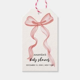 Pink Modern Elegant Bow Girl Baby Shower Gift Tags