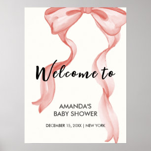 Pink Modern Elegant Bow Girl Baby Shower Welcome Poster