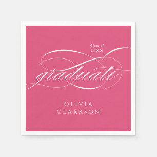 Pink Modern Elegant Script Graduation Party Napkin