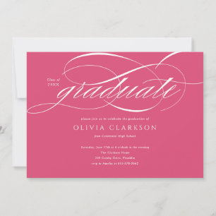 Pink Modern Elegant Script Photo Graduation Party Invitation