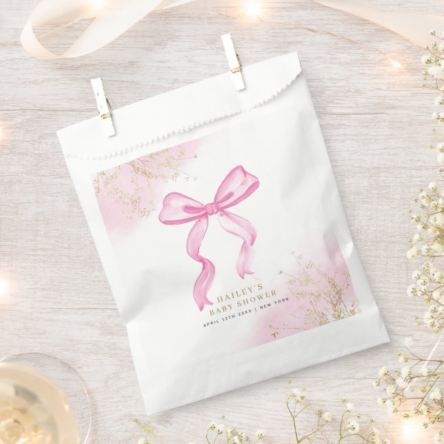 Pink Modern Elegant Watercolor Bow Baby Shower  Favour Bag (Clipped)