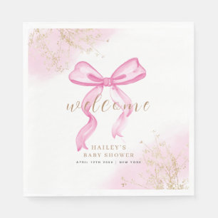 Pink Modern Elegant Watercolor Bow Baby Shower Napkin