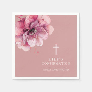 Pink Modern Elegant Watercolor Floral Confirmation Napkin