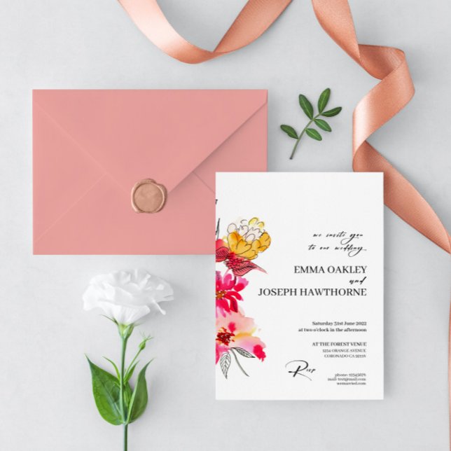 Pink modern floral abstract Wedding Invitation (Creator Uploaded)