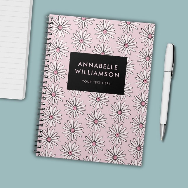 Pink modern floral daisy notebook (Pink floral daisy personalized notebook journal)