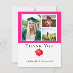 Pink Modern Floral Photo Collage Graduation Merci