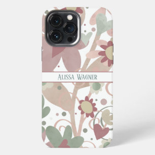 Pink Modern Floral Trendy Customize Name iPhone 13 Pro Max Case