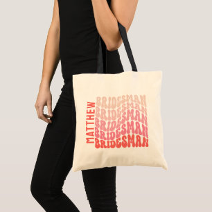 Pink modern girly retro 60's bridesman tote bag
