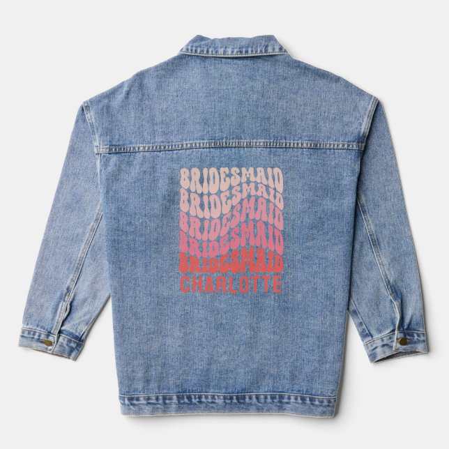 Pink modern girly retro 60's simple bridesmaid denim jacket (Back)