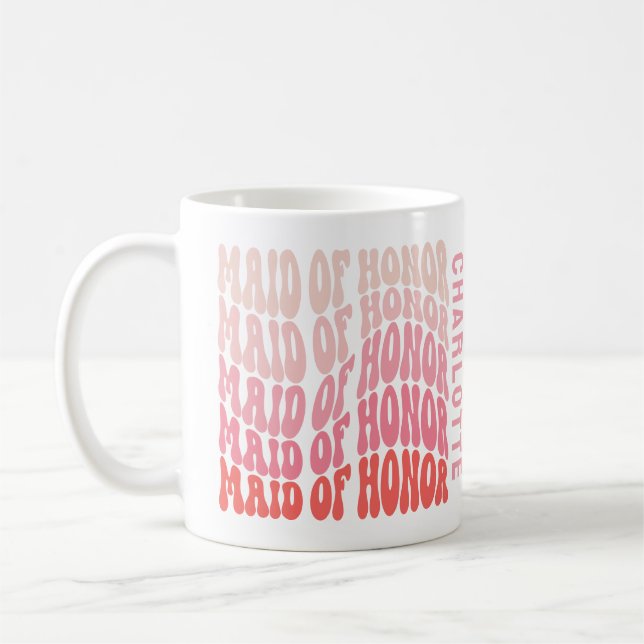 Pink modern girly retro 60's simple maid of honour coffee mug (Left)