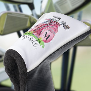 Pink Modern Girly Script Monogram Golf Head Cover