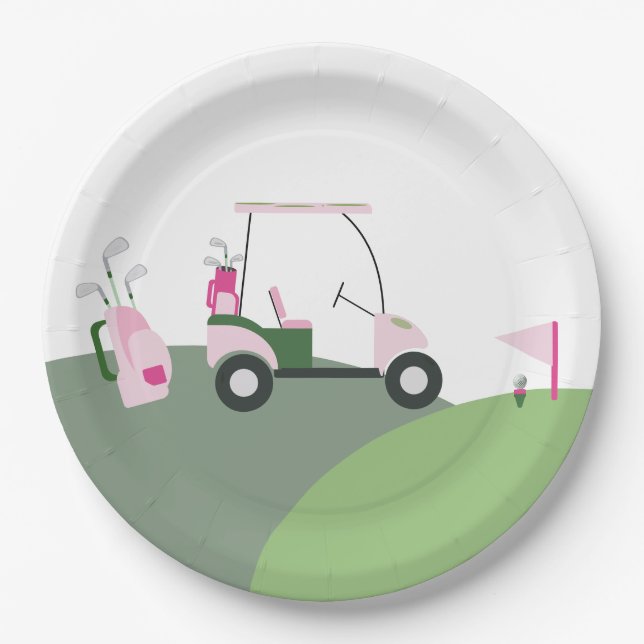 Pink Modern Golf Baby Shower  Paper Plate (Front)